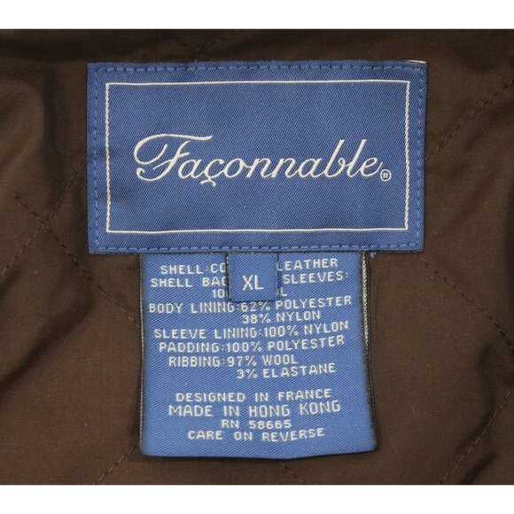 FACONNABLE Brown & Navy Blue Leather & Wool Full Zip Bomber Jacket Men's Size XL - Picture 9 of 12